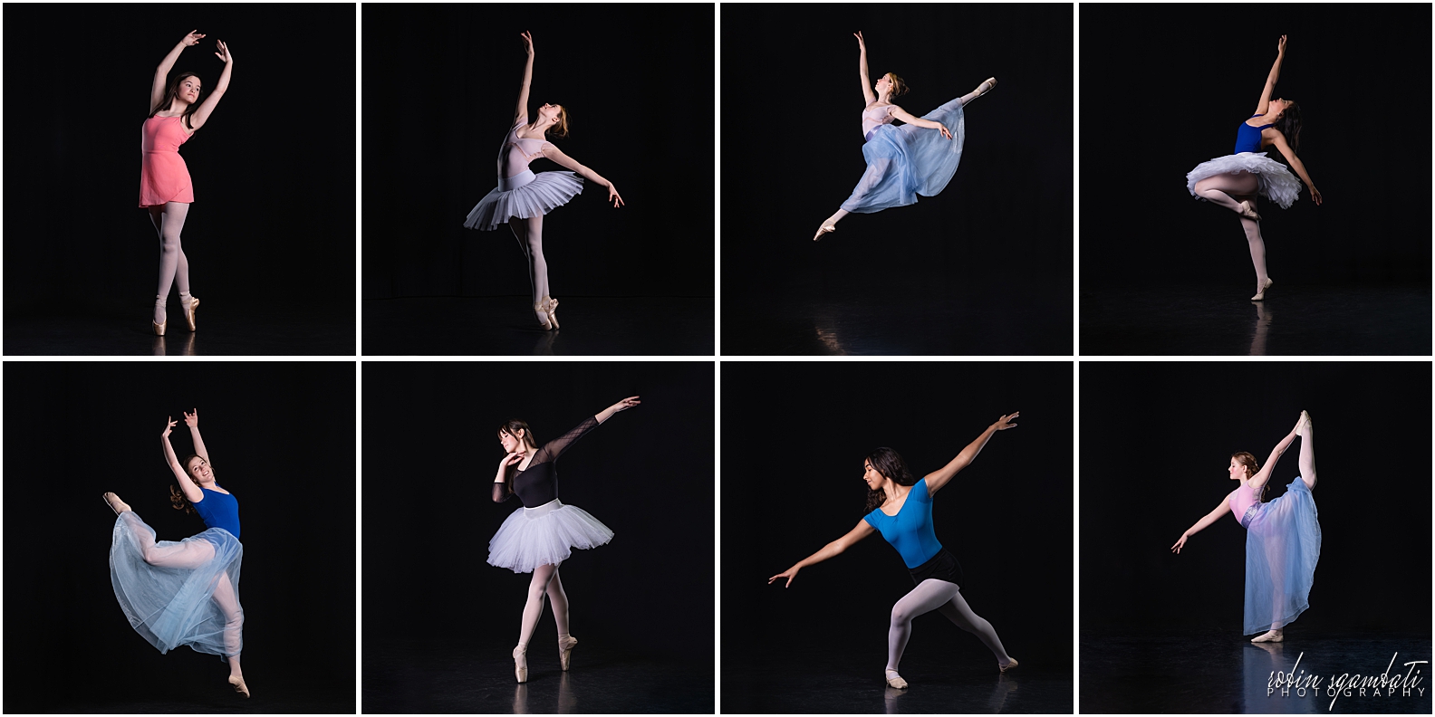 8 photo collage of ballet students