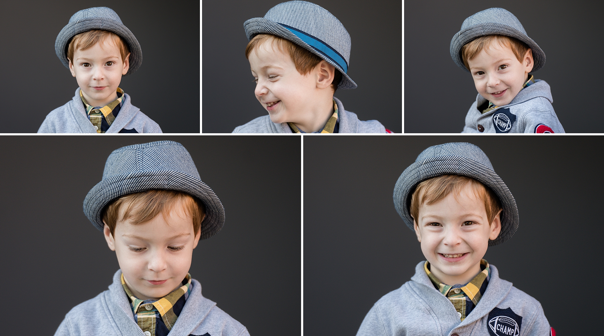 young boy showing multiple preschool photography options