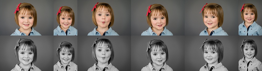 collage of girl portraits in both color and black and white