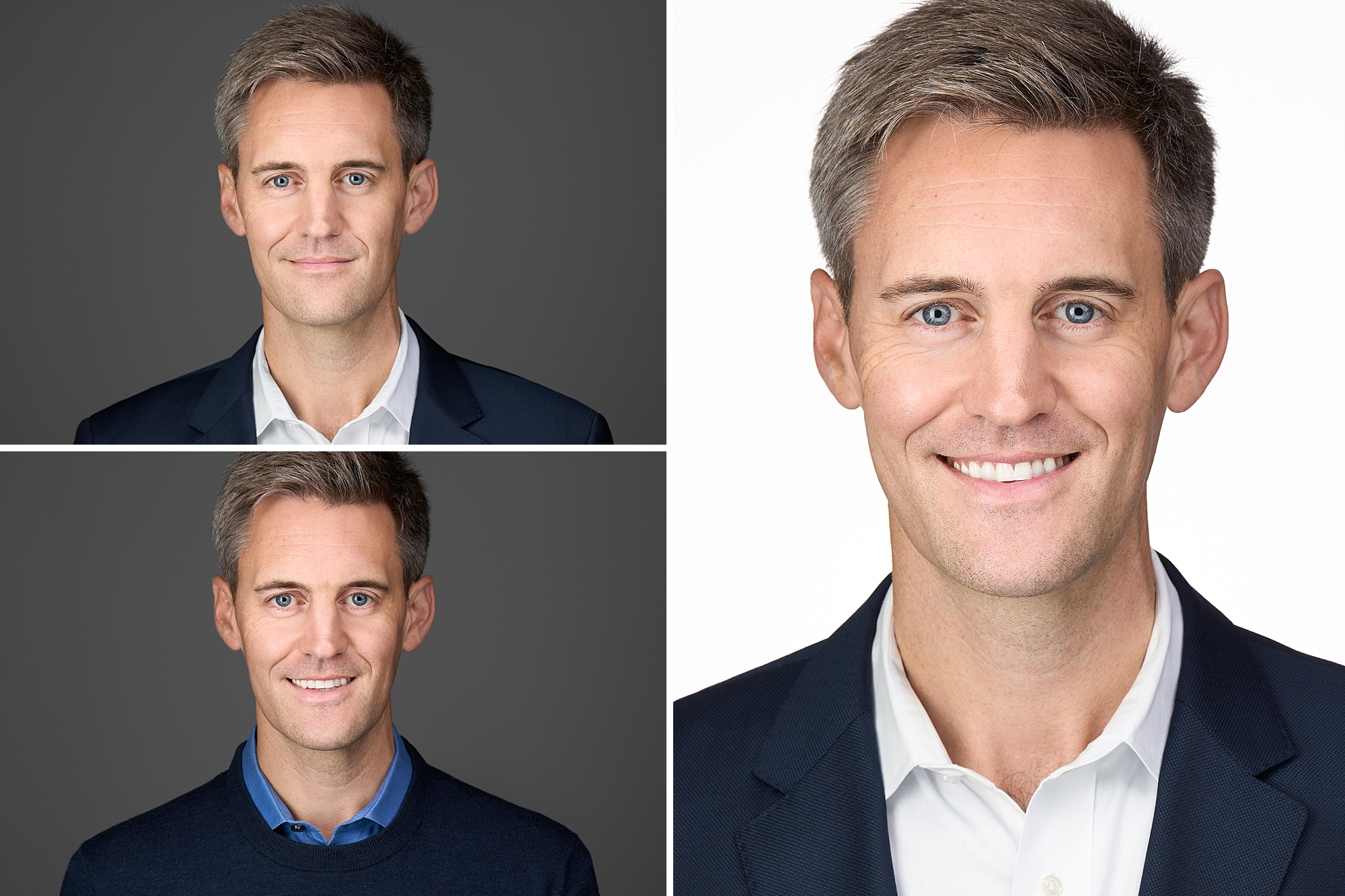 collage of male businessman headshots in different outfits